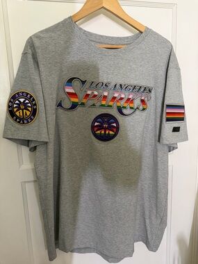 Los Angeles Sparks WNBA Pride T-Shirt Grey Heavy Duty Patches Pro Standard Sz XL